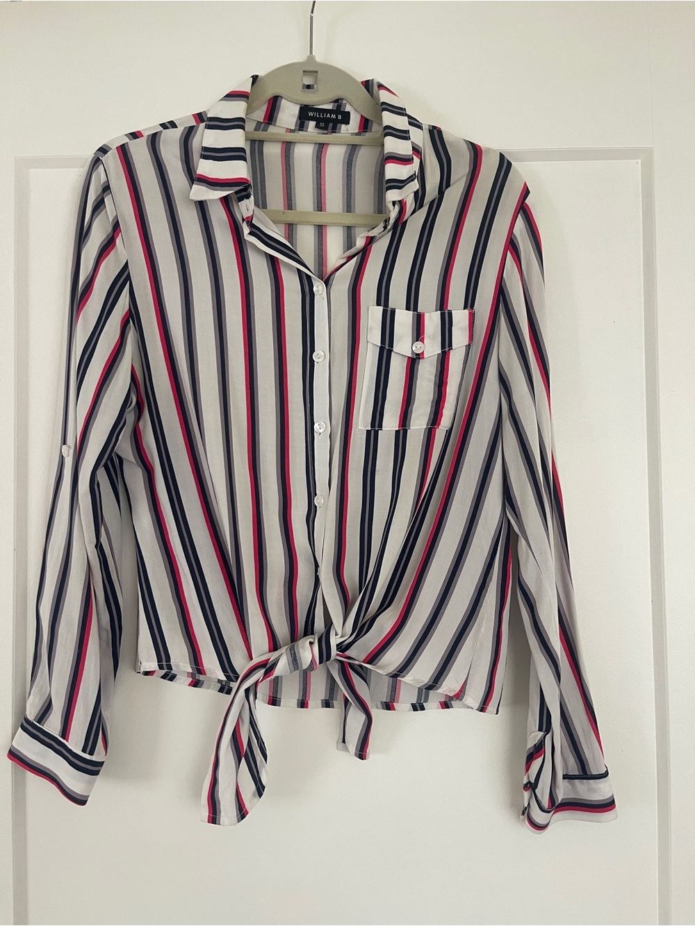 William B White Button-Down Shirt with Navy & Pink Stripes